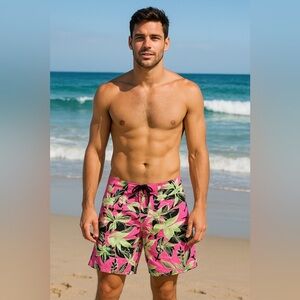 Hurley Phantom  Hawaiian Surf Swim Shorts 33 Inseam 9” Floral Boho Coastal Beach